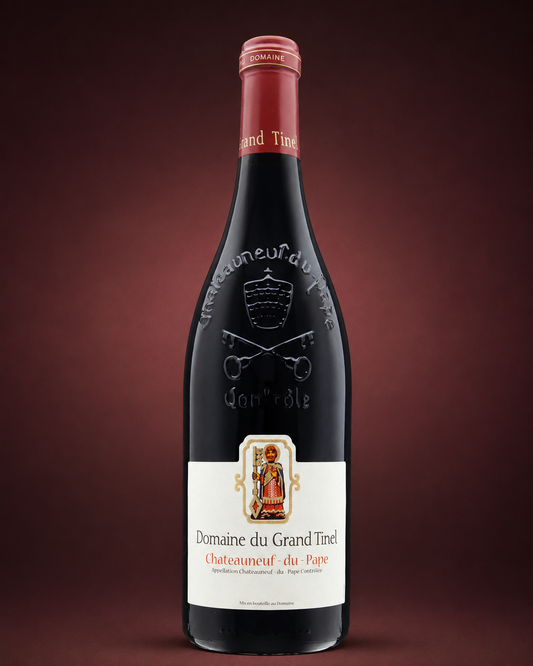 Flasche Châteauneuf-du-Pape Domaine du Grand Tinel AOC, Rotwein aus Châteauneuf-du-Pape, Frankreich